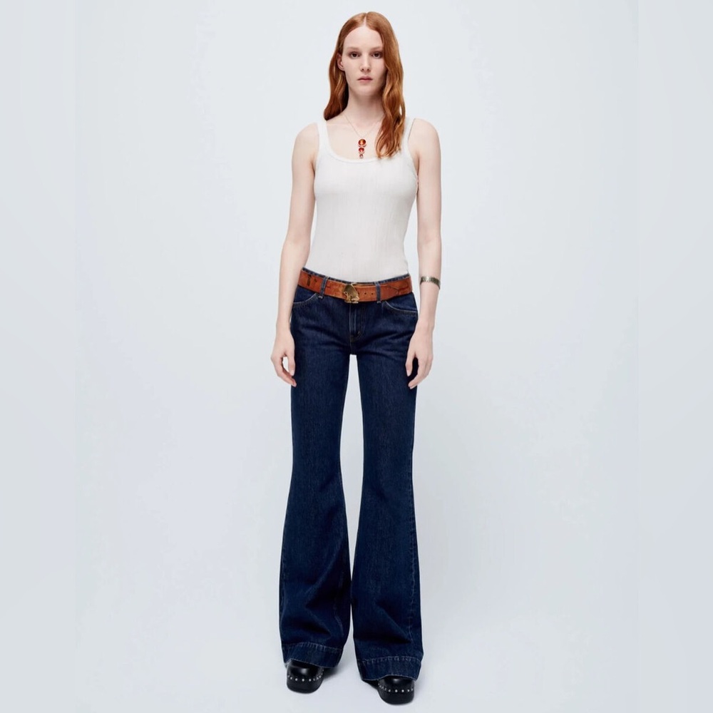 RE/DONE 70s Low Rise Bell Bottom Flare Rigid Denim in Heritage Rinse size 31